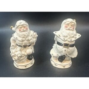 Christmas Santa Salt & Pepper Shakers Holly Holiday Gold Trim‎ Elegant Table